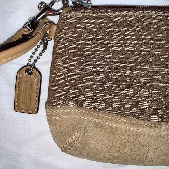 Coach Tan Canvas Monogram Wristlet W/ Suede Trim - Picture 3 of 16
